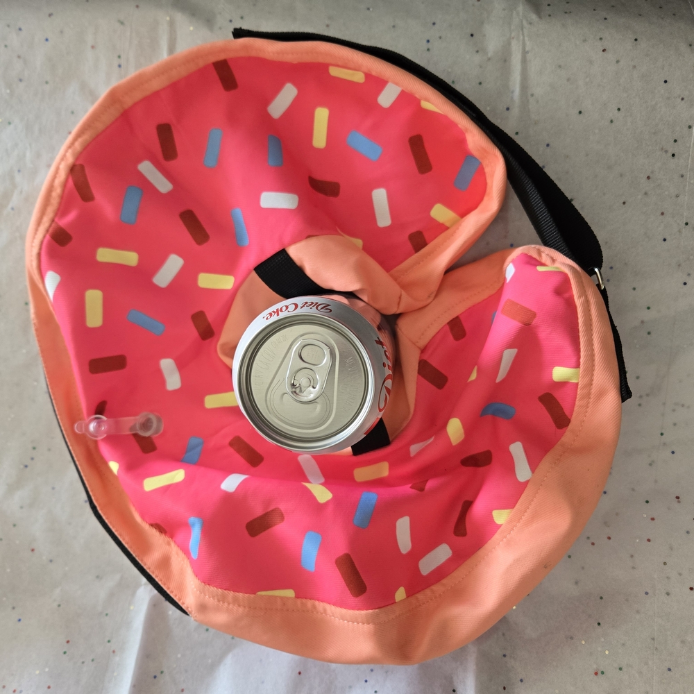 Pink Donut Shaped Dog Cone Collar Tag Says Med Fits A Soda Can Sm/med? New
